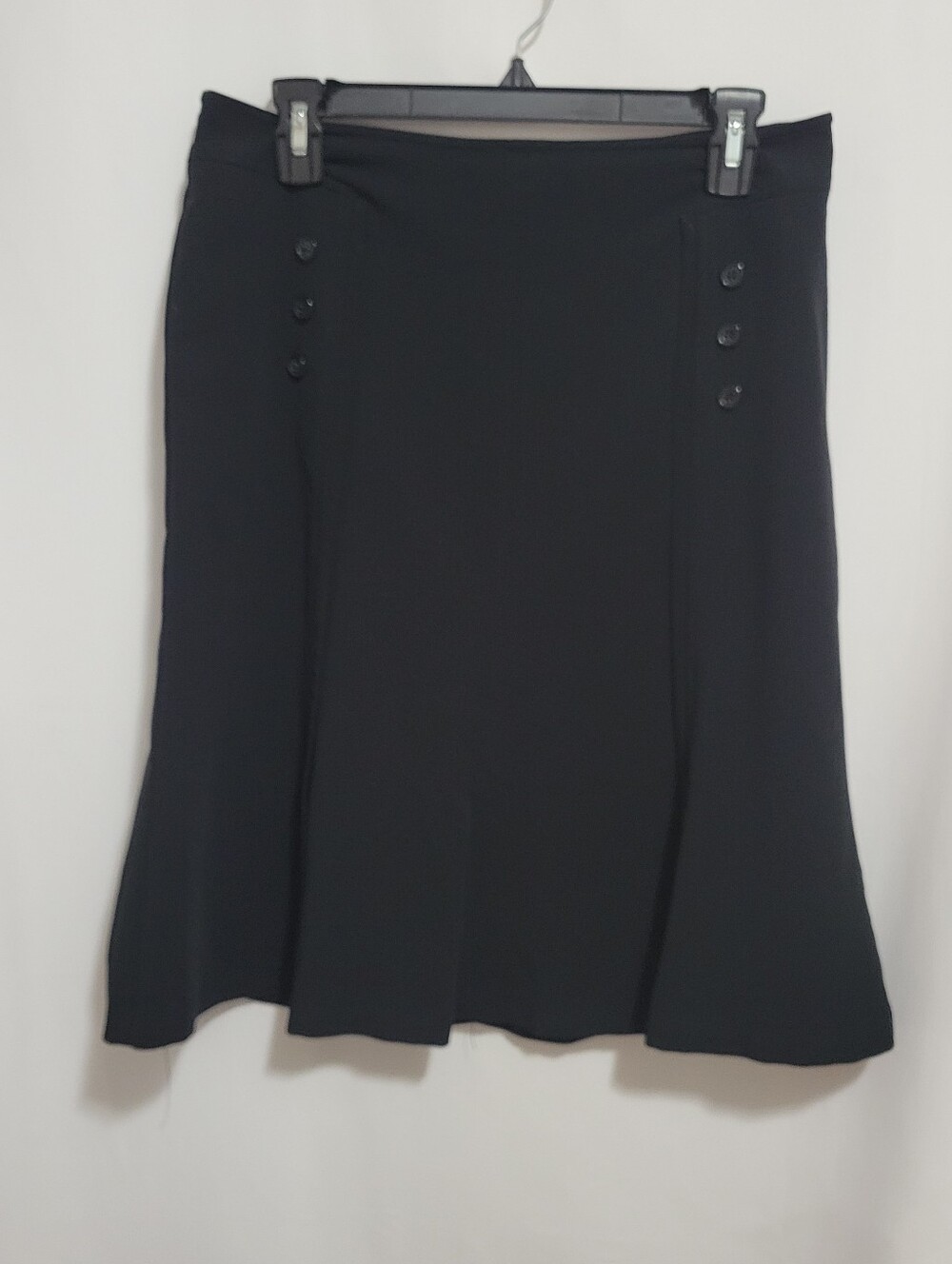 Worthington Stretch Black A-Line Lined Skirt with Button Detail & Side Zip, Sz.8